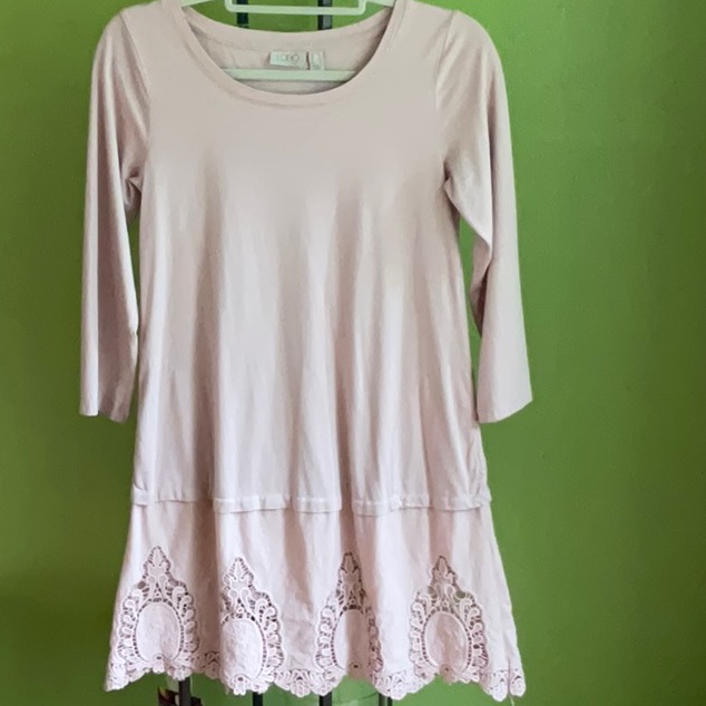 Logo By Lori Goldstein Long Sleeve Cotton Dress, 2 Pockets, Eyelet Hem